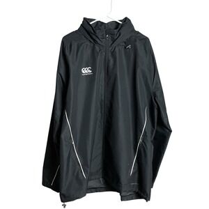 Canterbury New Zealand Rugby Jacket Mens XL Black Hooded Full Zip Windbreaker